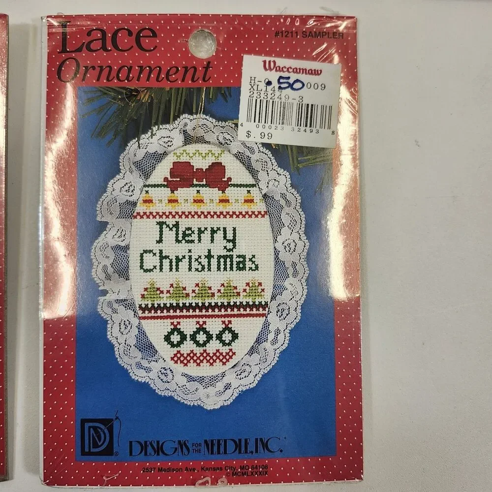 10 Designs for the Needle Counted Cross Stitch Lace Christmas Ornament Kits VTG
